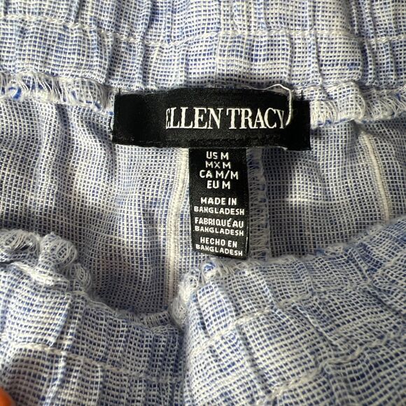 Ellen Tracy Old Money Coastal Women 100% Linen Shorts Size M Blue Striped - Picture 4 of 5